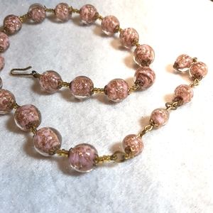 Vintage Venetian pink sommerso glass bead necklace